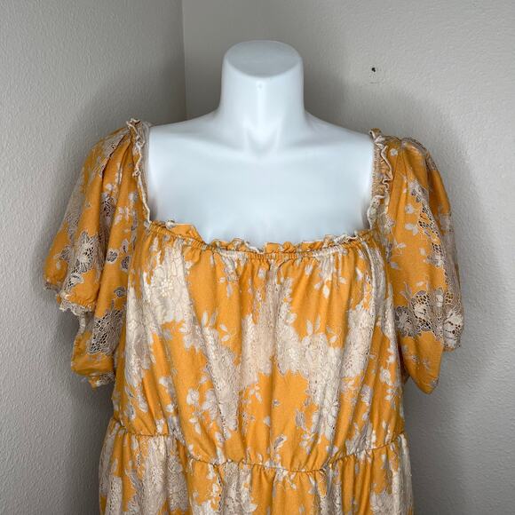TORRID Mini Two Tone Lace Tiered Baby Doll Dress Smoke Gray/Mustard Size 5X - Picture 11 of 12